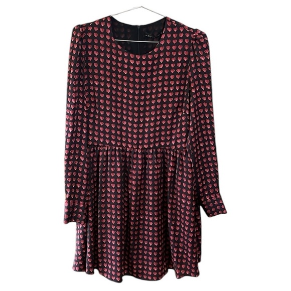 ZARA Heart Print Babydoll Mini Dress NWT Size Large - Picture 2 of 15